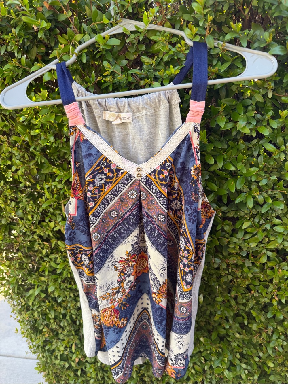 Rewind Multicolor Paisley Print Tank with Lace Trim